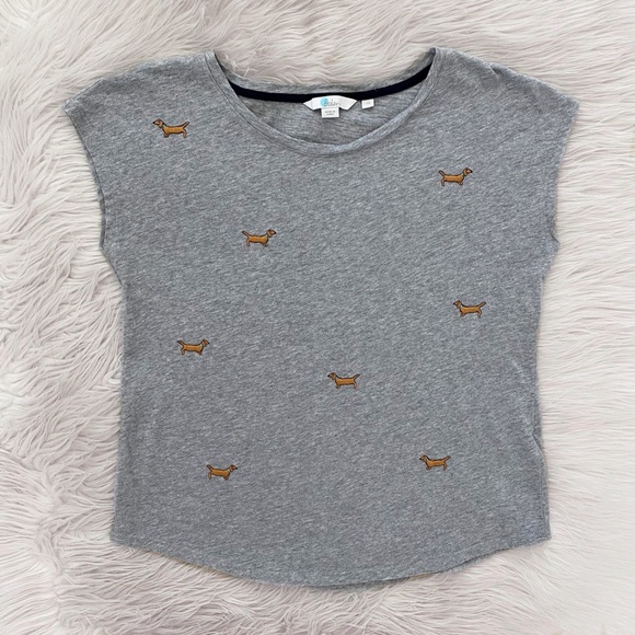 Boden Tops - Boden Dachshund Embroidered Wiener Dog Gray Robyn Jersey Tee  Short Sleeve Shirt